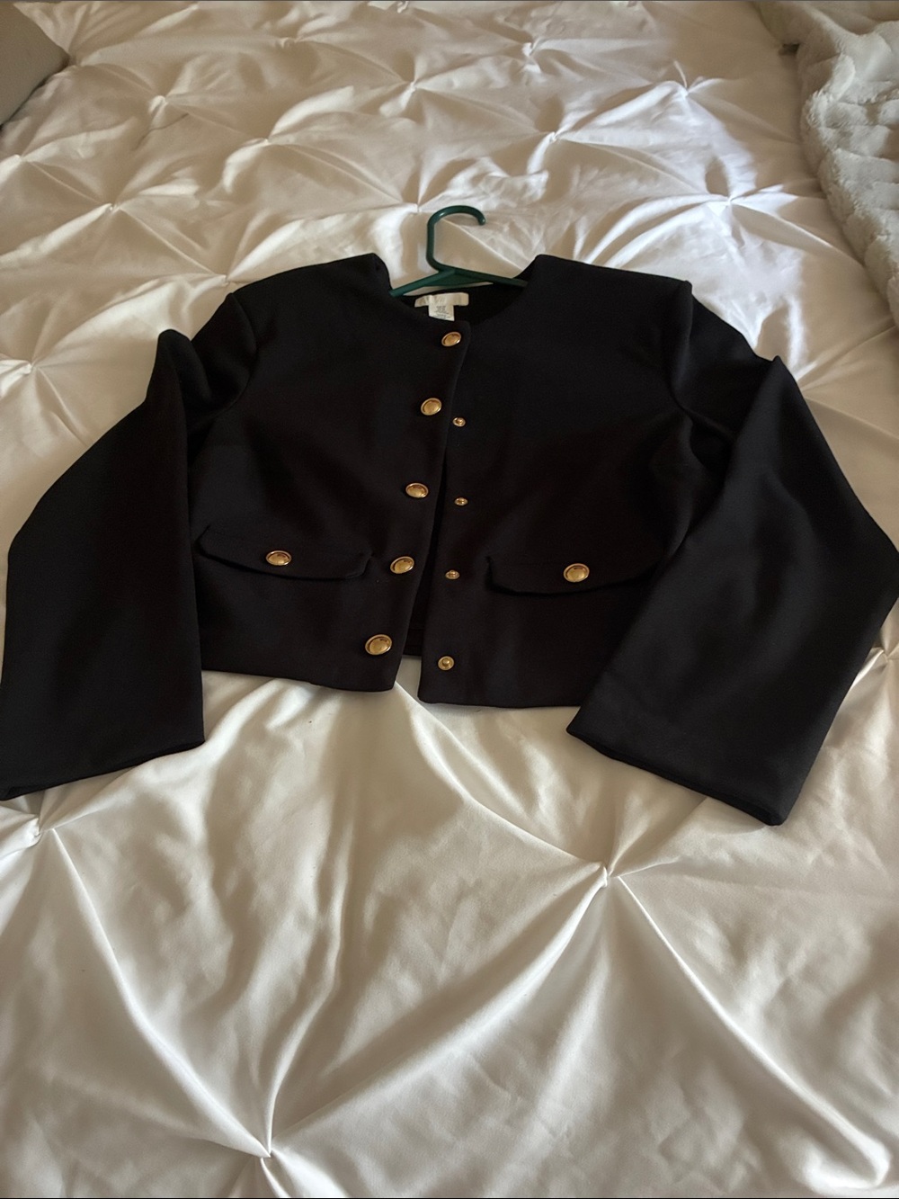 Womans Black Cropped Button Jacket